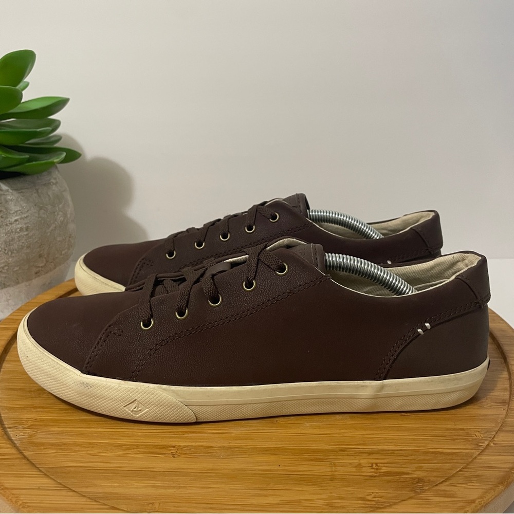 Sperry Top Sider Striper II Ltt Brown Lace-Up Leather Fashion Sneakers Size 6.5
